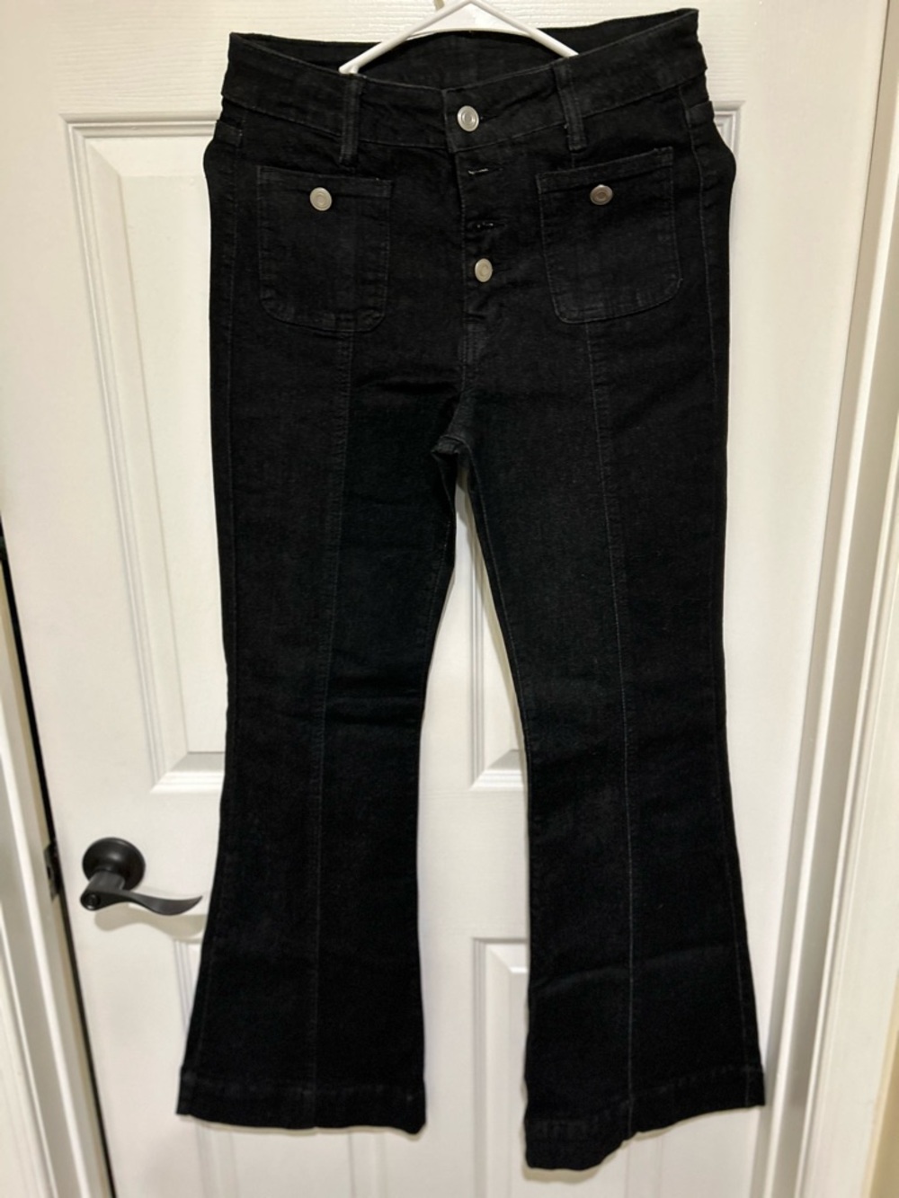 Black High-Waist Button-Fly Flare Jeans